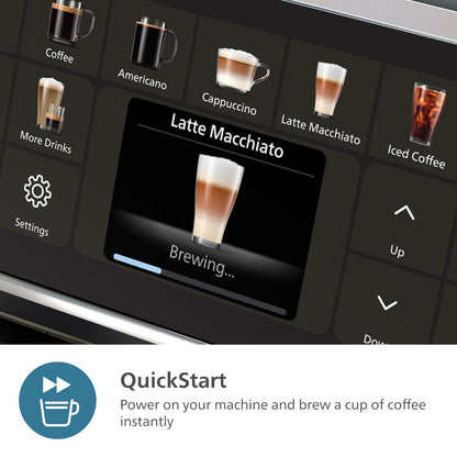 PHILIPS Series 4400 Fully Automatic LatteGo Espresso Machine, SilentBrew Technology, Quick Start. Aromatic Coffee from Freshly Ground Beans, 12 Hot and Iced Drinks, Black Chrome (EP4444/90)