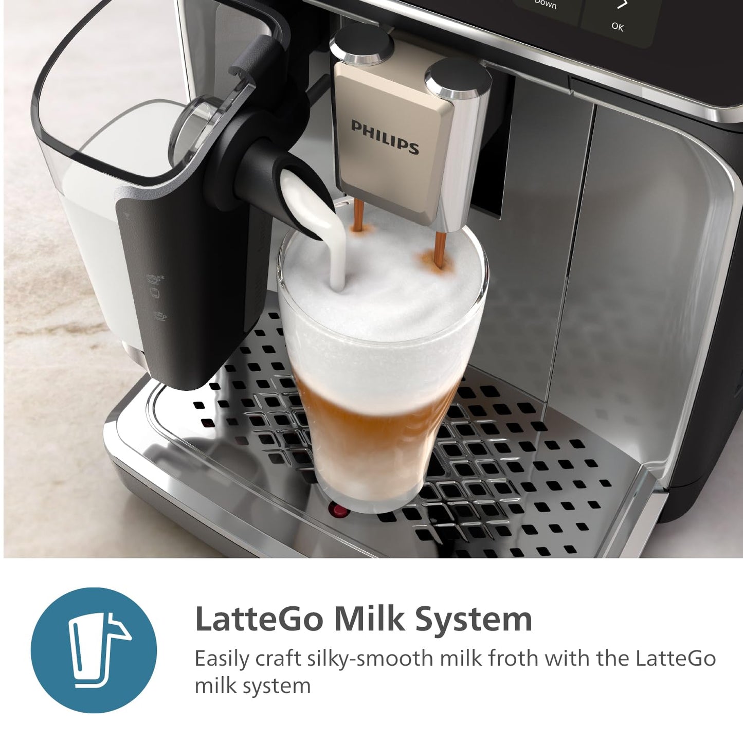 PHILIPS Series 4400 Fully Automatic LatteGo Espresso Machine, SilentBrew Technology, Quick Start. Aromatic Coffee from Freshly Ground Beans, 12 Hot and Iced Drinks, Black Chrome (EP4444/90)